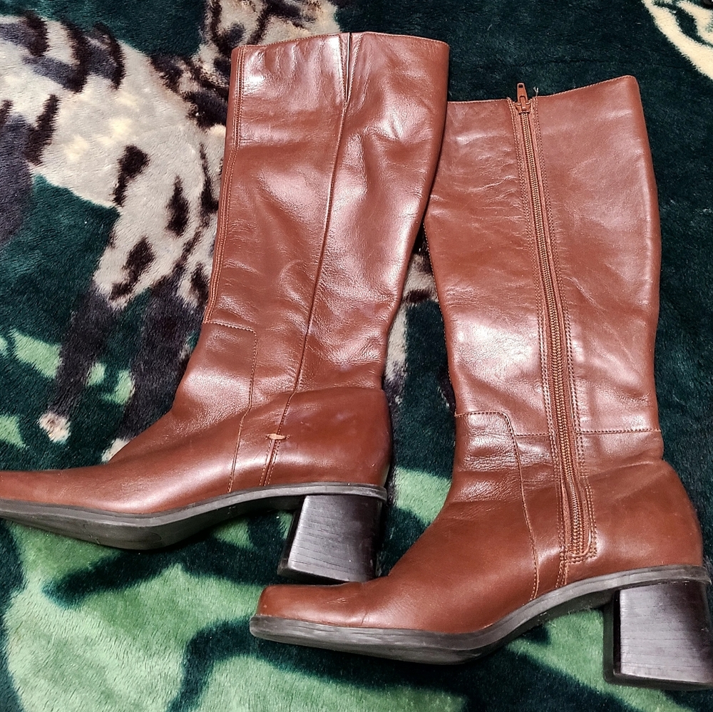 Brown leather boots